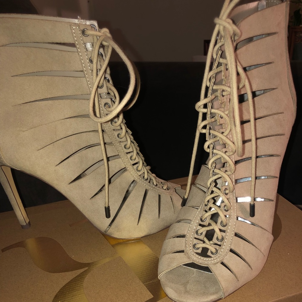 Tan high heels.